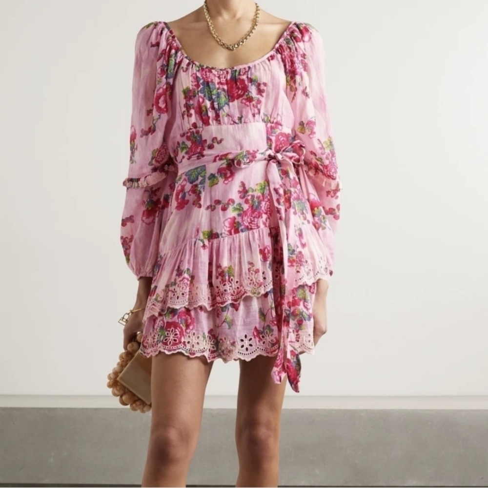 LoveShackFancy Ambrosia Mini Dress in Pink Desert Floral